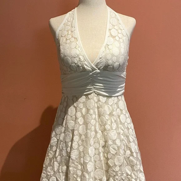 Halter Polka Dot White Cream Gold Mesh Dress - forever 21 - Picture 1 of 6